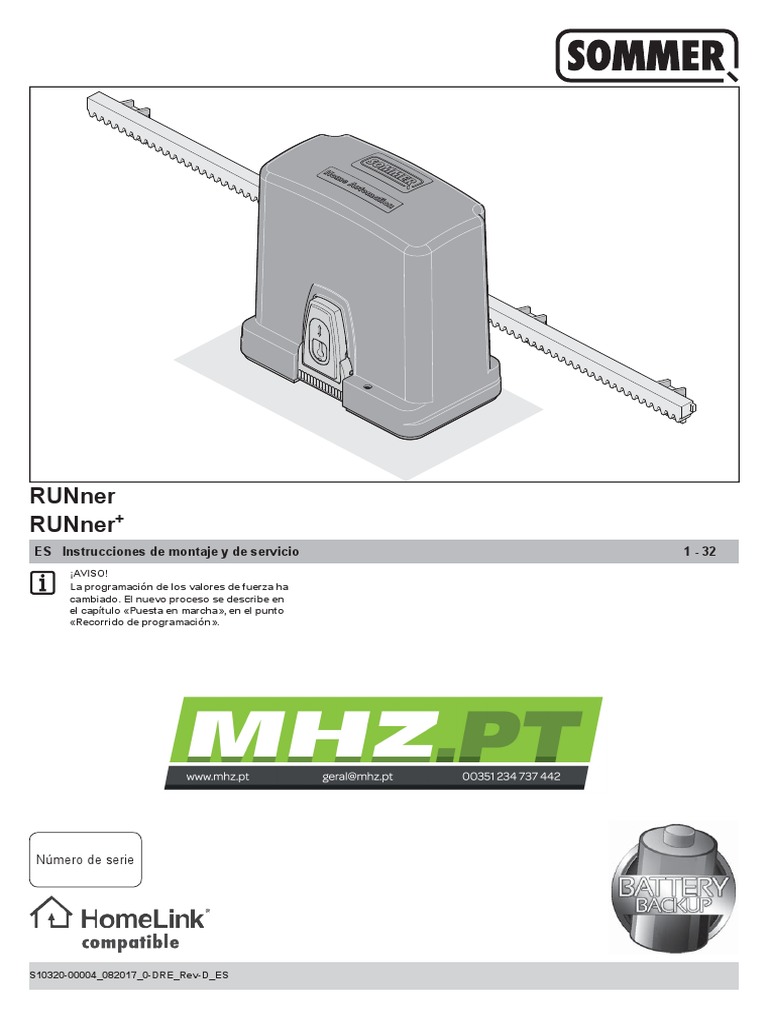 Manual Sommer Runner Runner Plus s10320 00004 Espanol PDF Engranaje Radio