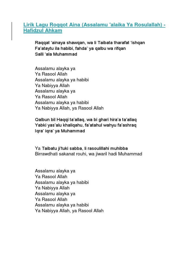 Roqqot Aina Lirik Arab Berharakat