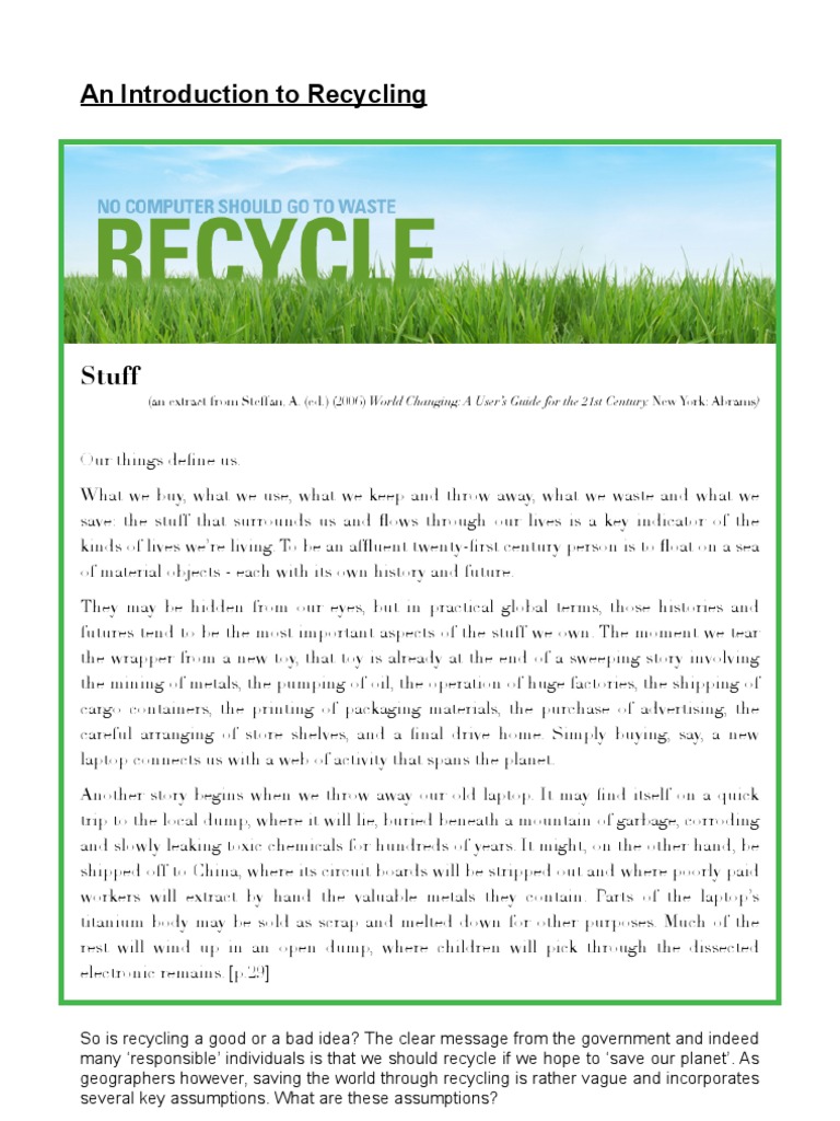 An Introduction to Recycling Stuff Recycling Economy And The