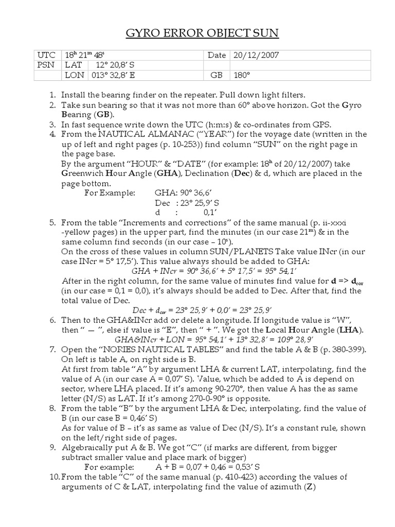 Gyro Error Calculation Guide | PDF | Navigation | Water Transport