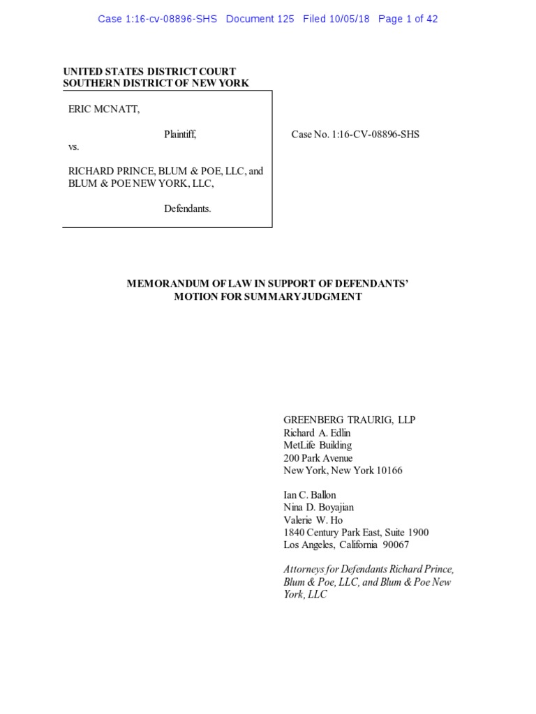 Memorandum of Law in Support of Motion For Summary Judgment PDF