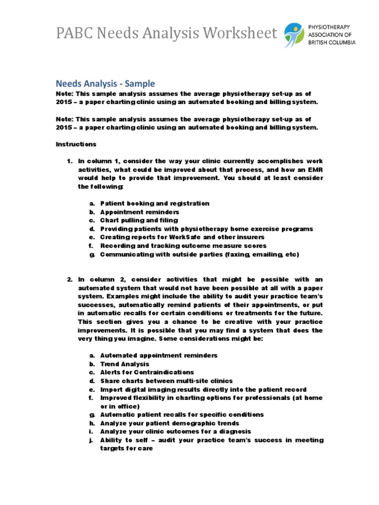 PABC Needs Analysis Sample | PDF | Electronic Health Record | Physical ...