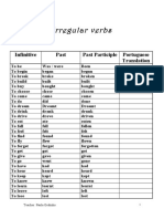 Irregular verbs chart with Portuguese translations