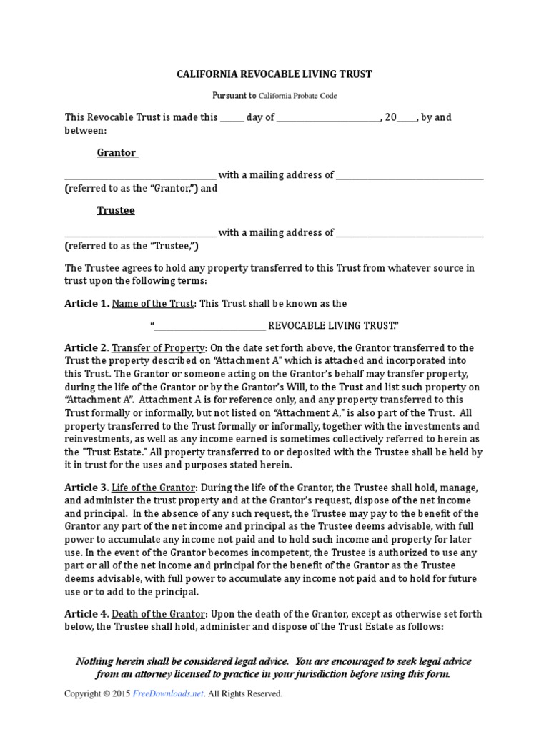 California Revocable Living Trust | PDF | Trust Law | Trustee