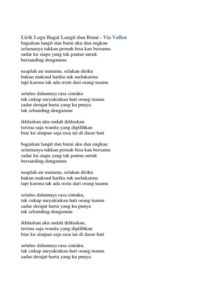 Lirik Lagu Bagai Langit Dan Bumi PDF Memasak, Makanan, & Anggur
