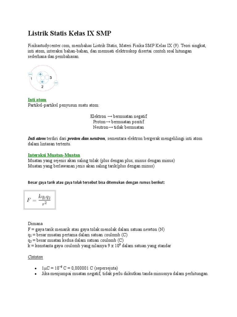 Soal Listrik Statis Kelas Ix Smp