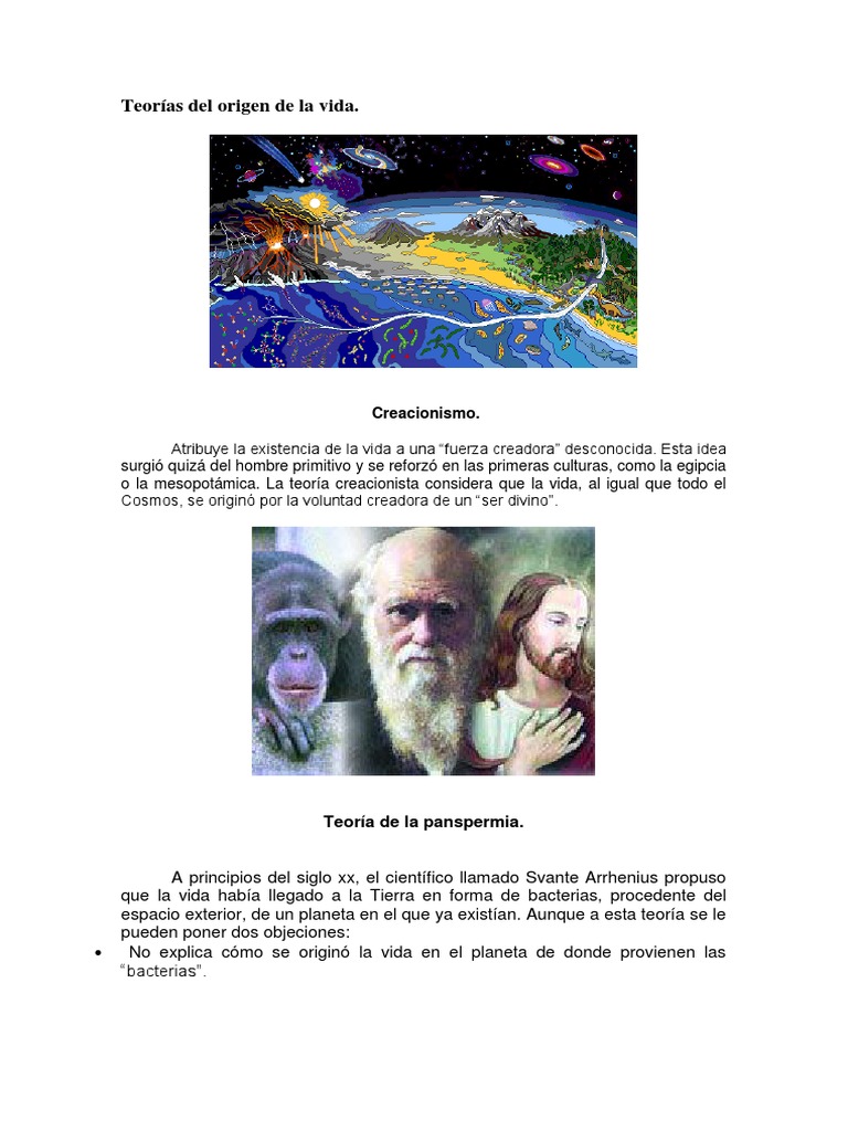Teorías Del Origen de La Vida 1 | PDF | Biología Celular) | Naturaleza