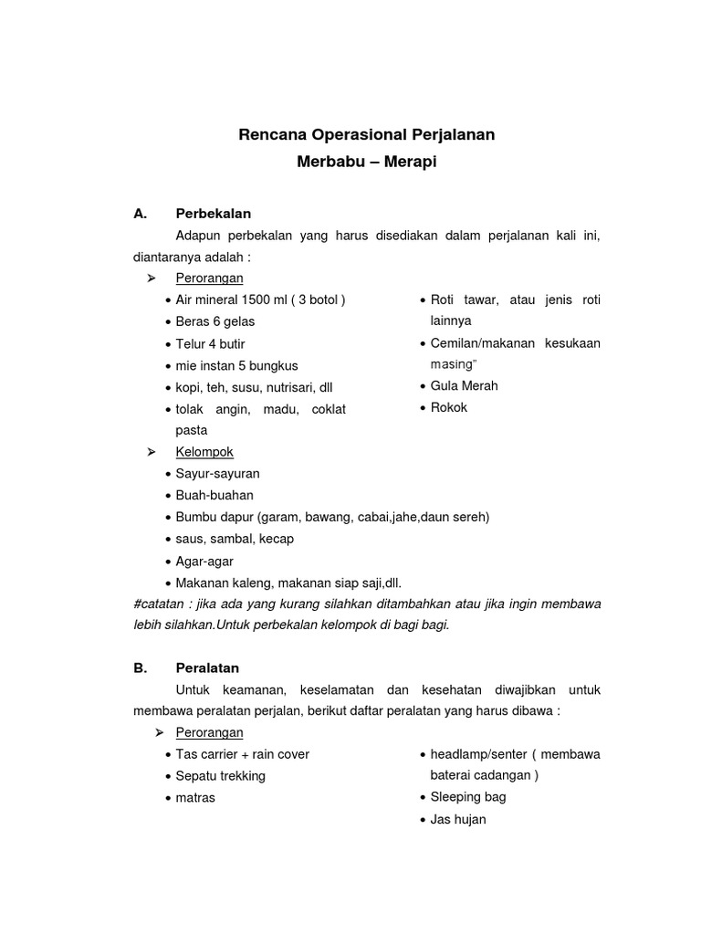 Rencana Operasional Pendakian Merbabu-Merapi | PDF