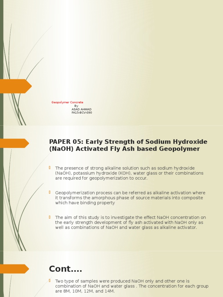 NaOH Concentration Effects on Geopolymer | PDF | Sodium Hydroxide | Glasses