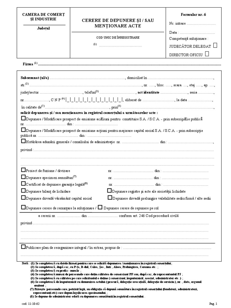 Cerere De Depunere Si Mention Are Acte