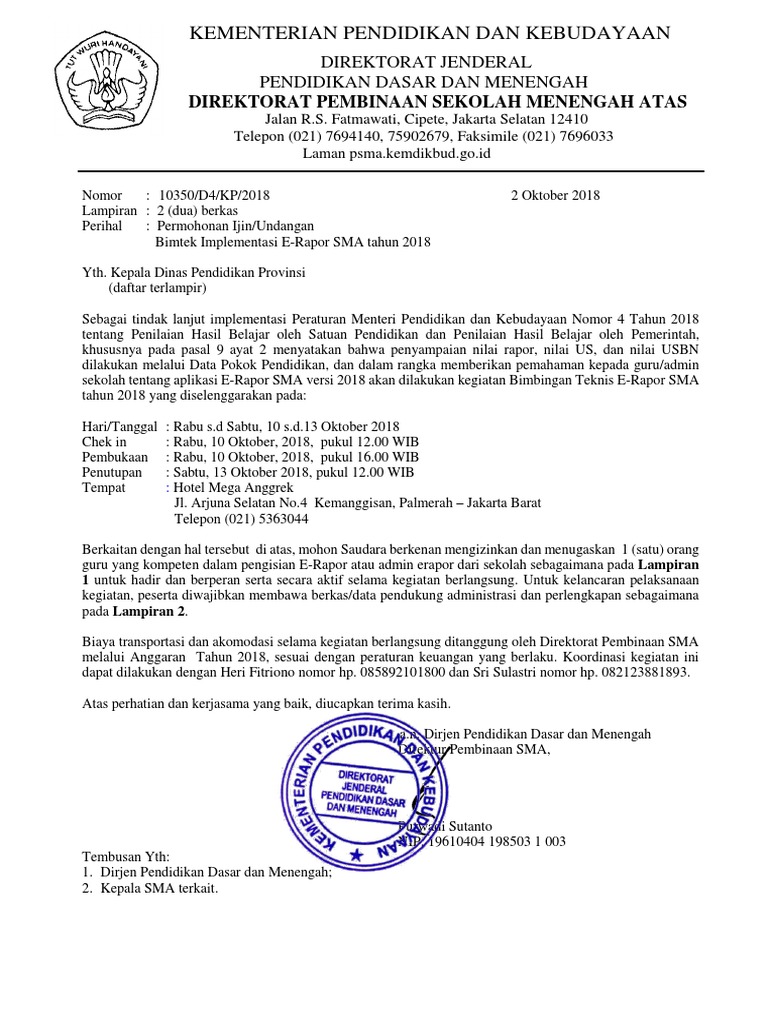 0 Surat Bimtek Implementasi E Rapor Sma Reg 1 Pdf