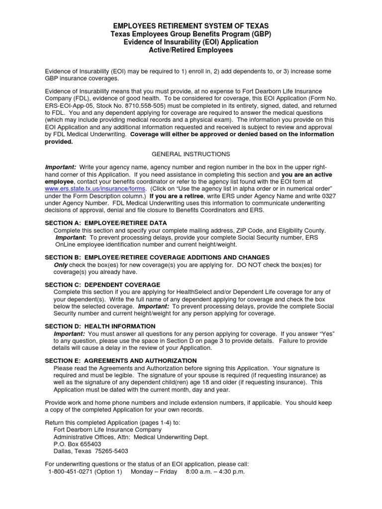 Texas EOI Application for Benefits | PDF | Health Insurance Portability ...