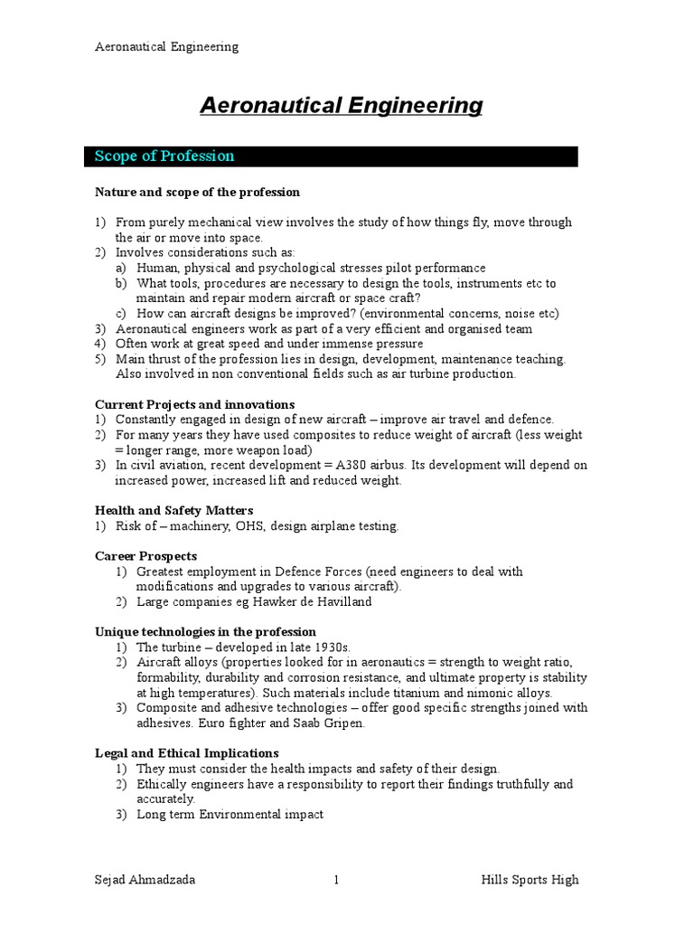 Scope of Aeronautical Engineering | PDF | Lift (Force) | Drag (Physics)