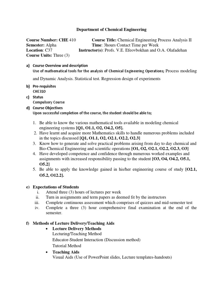 Chemical Engineering Process Analysis II | PDF | Equations | Regression ...