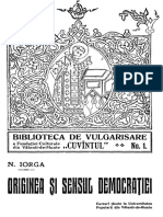 Nicolae Iorga - Originea Și Sensul Democrației - Cursuri Ținute La Universitatea Populară Din Vălenii de Munte