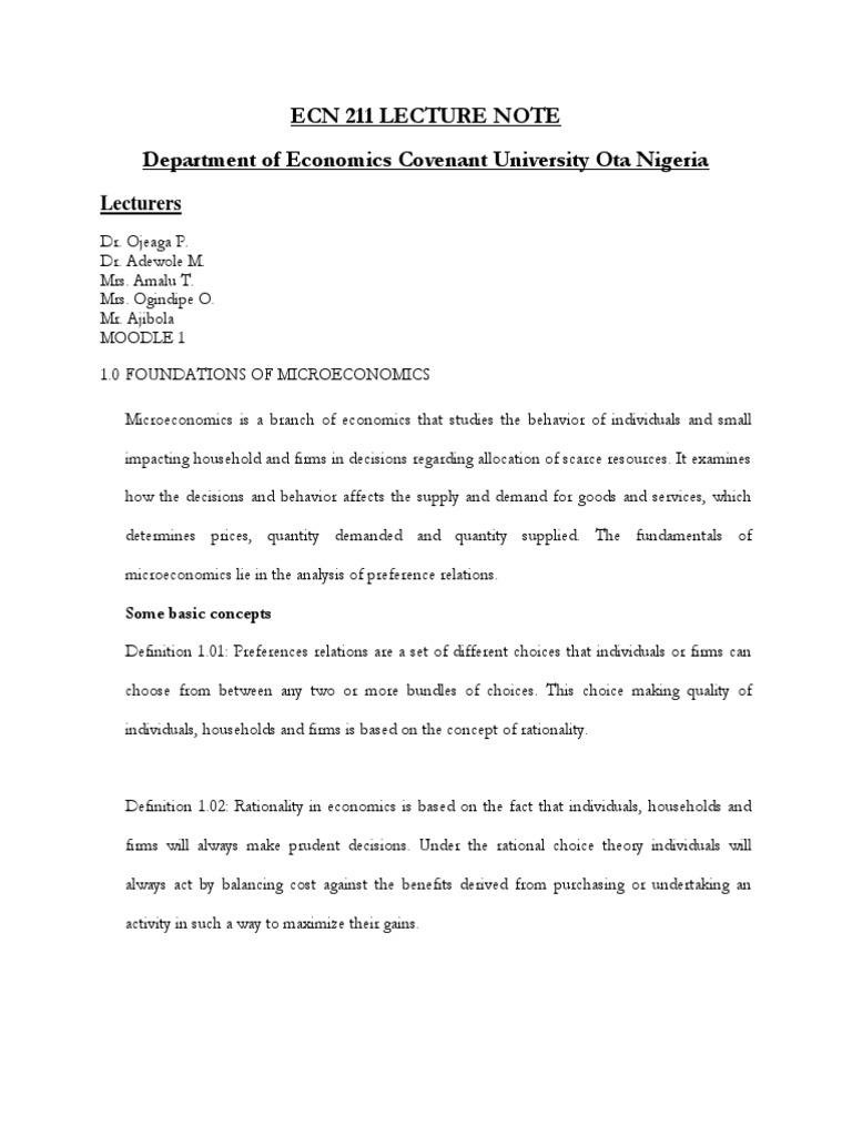 ECN 211 Microeconomics Lecture Notes | PDF | Microeconomics | Economic ...