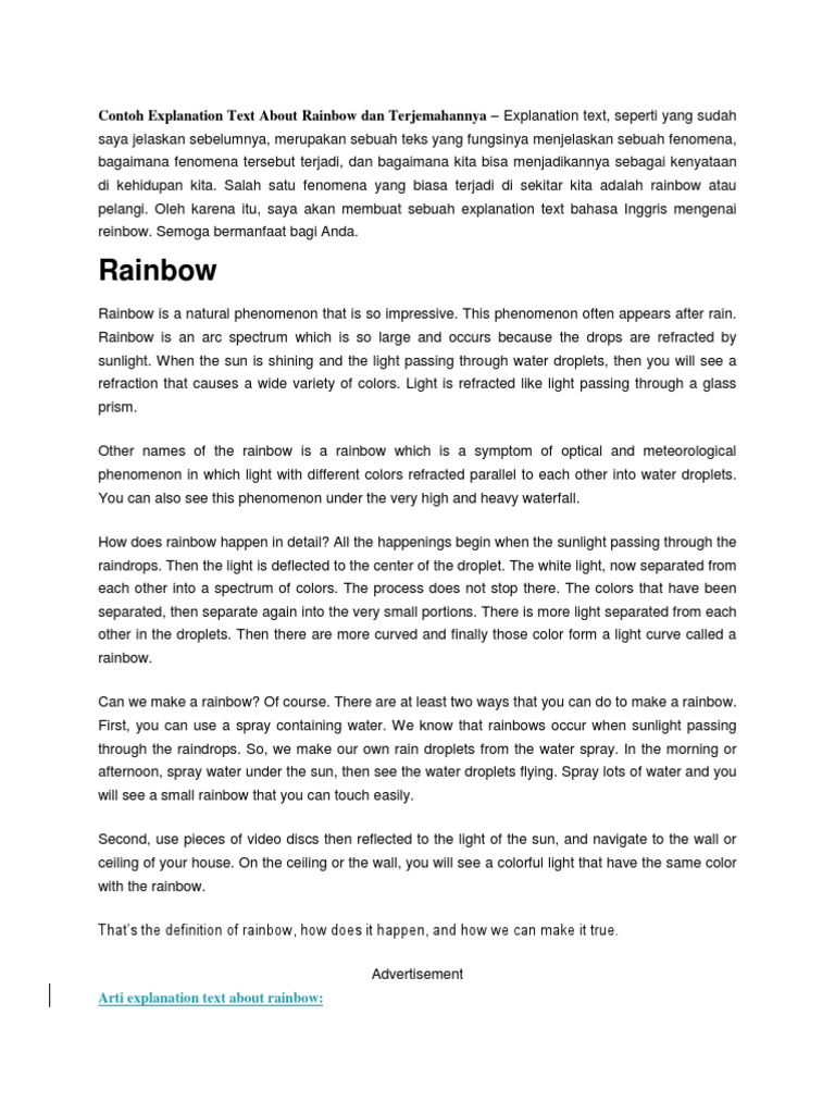Contoh Explanation Text About Rainbow Dan Terjemahannya Rainbow Petroleum