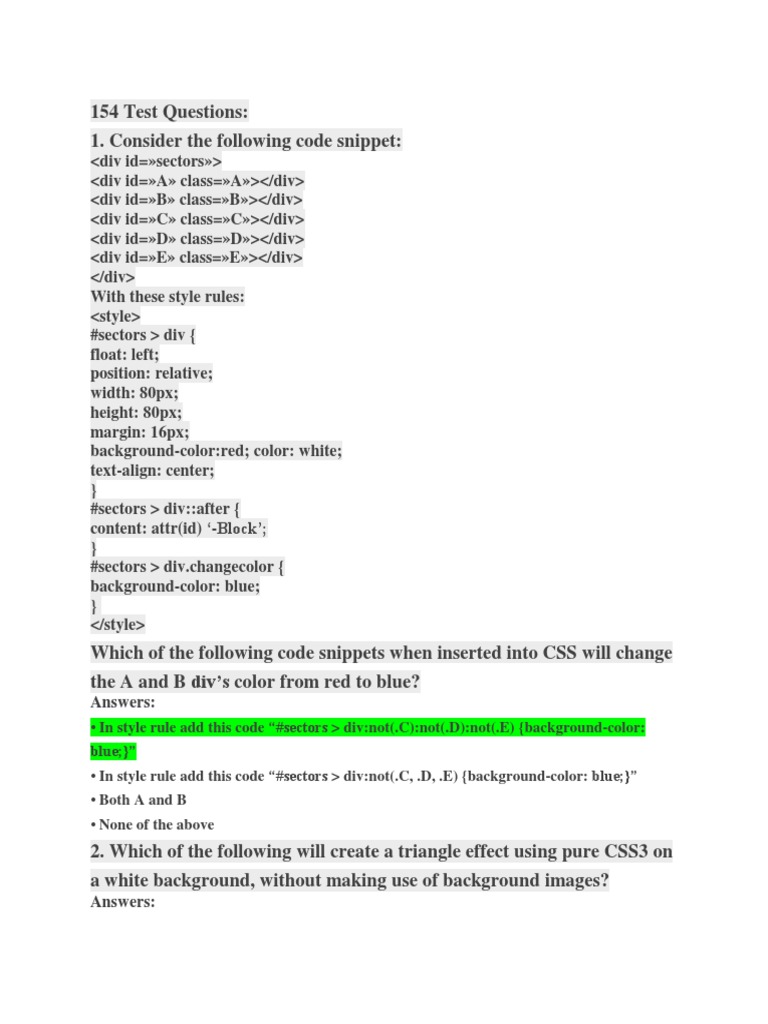 Test Questions - CSS | PDF | Cascading Style Sheets | Html Element