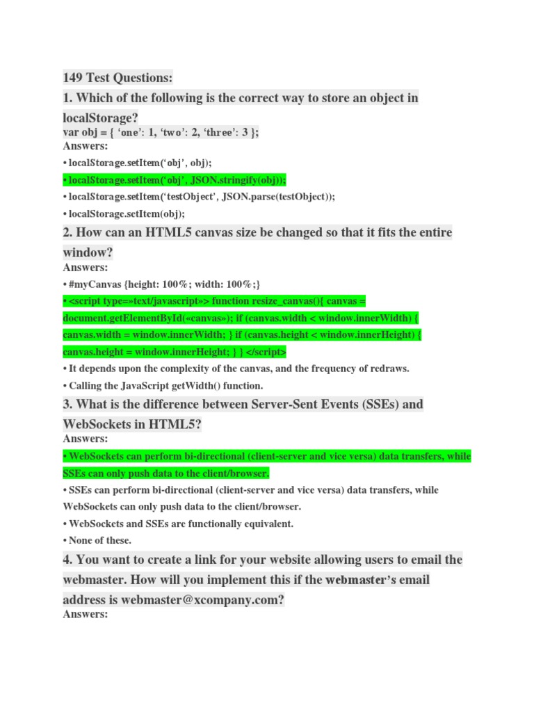 Test Questions - HTML5 | PDF | Html | Html Element