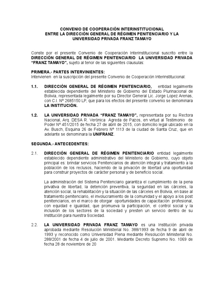 Convenio De Cooperación Interinstitucional Pdf Institución