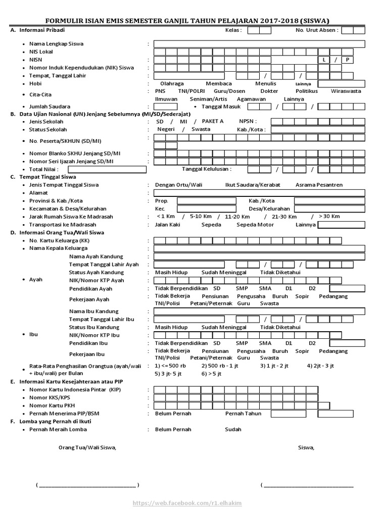 Formulir Isian Siswa Emis Pdf