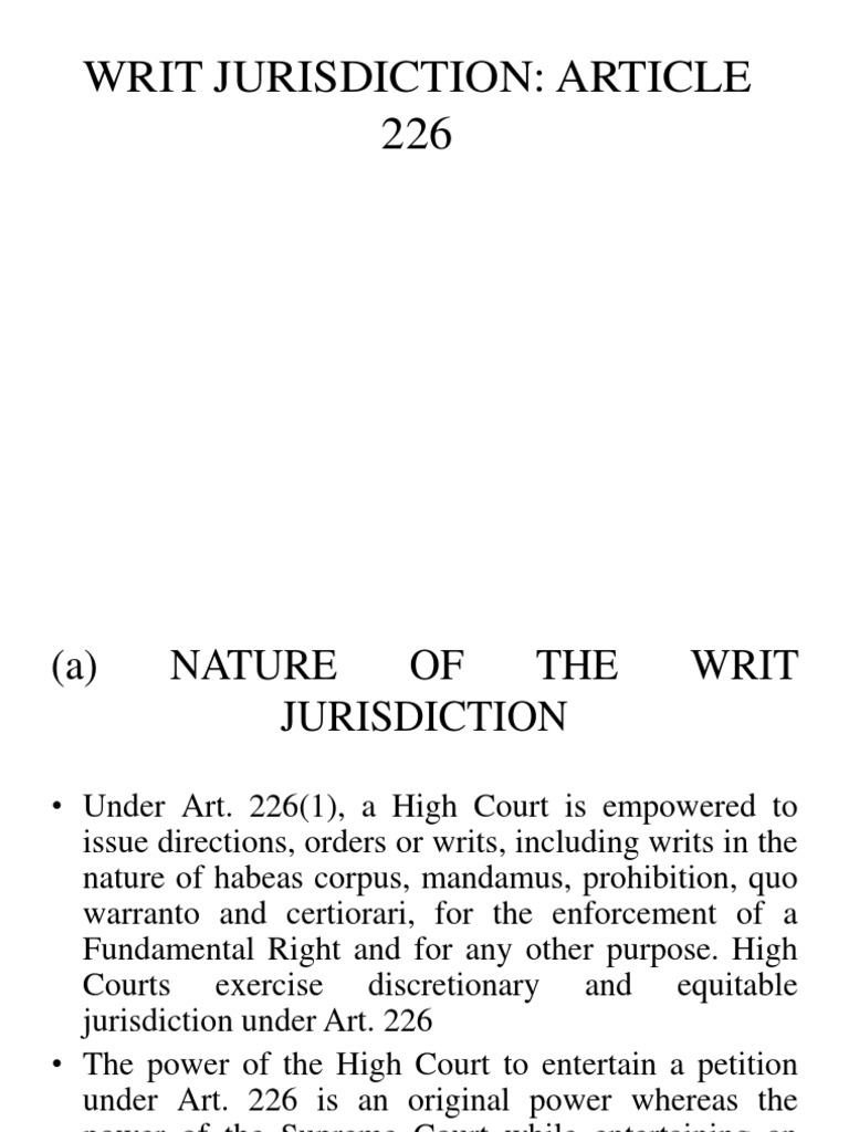 Petition High Courts Issue Writs Under Article Writ Petition Under