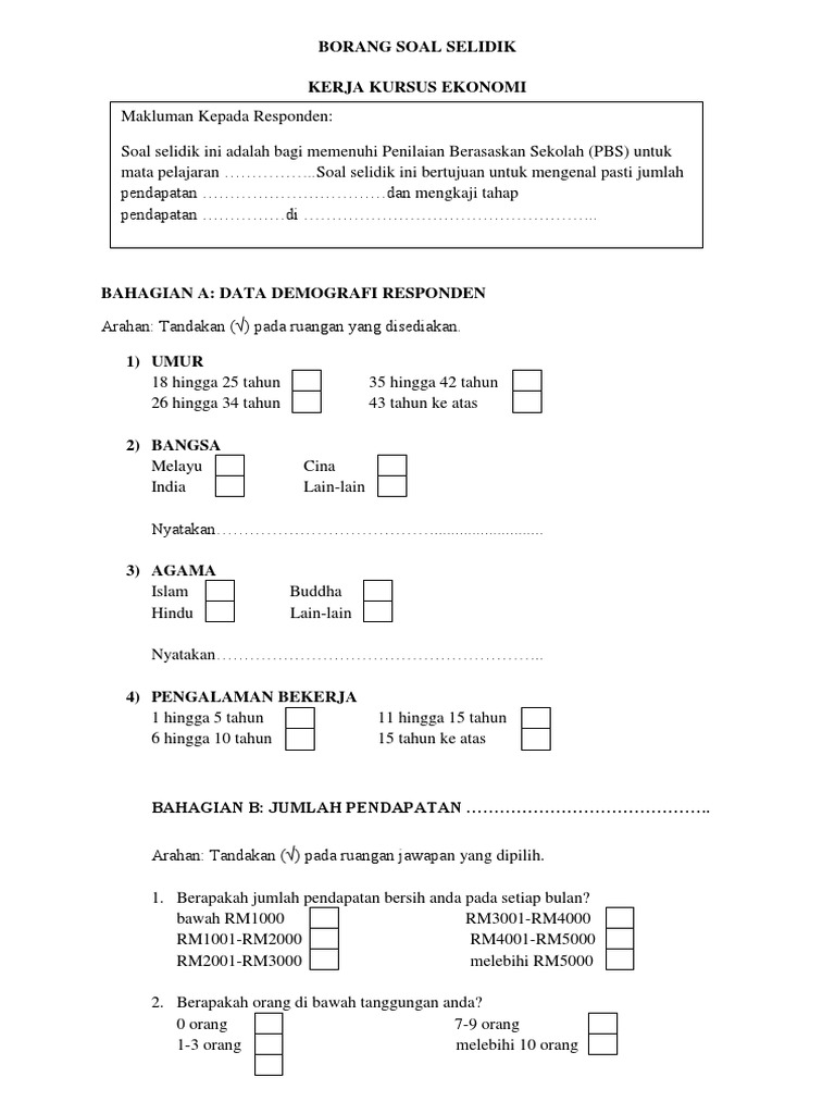 Cth Borang Soal Selidik Pdf