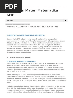 Rumus Aljabar Matematika Kelas Vii Html Pdf
