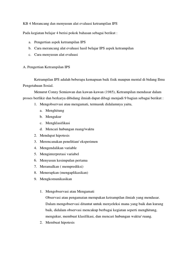 Kb 4 Merancang Dan Menyusun Alat Evaluasi Ketrampilan Ips Pdf
