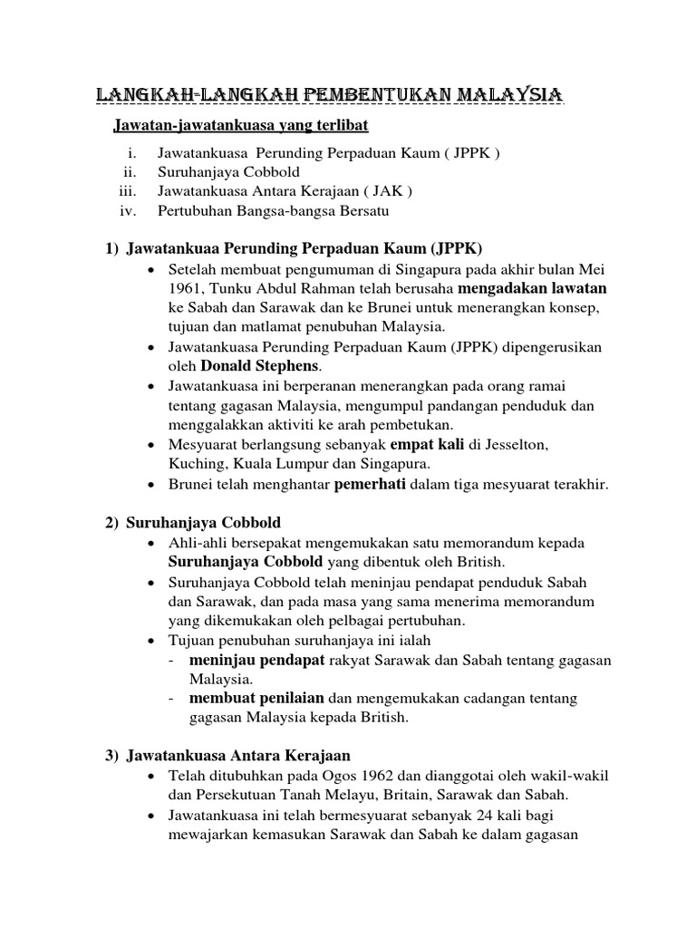 Langkah Langkah Ke Arah Pembentukan Malaysia