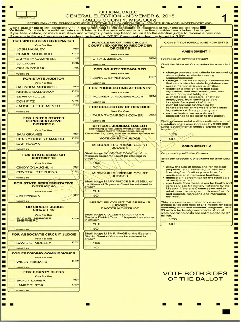 Ralls County MO Ballot U.S. State Initiative
