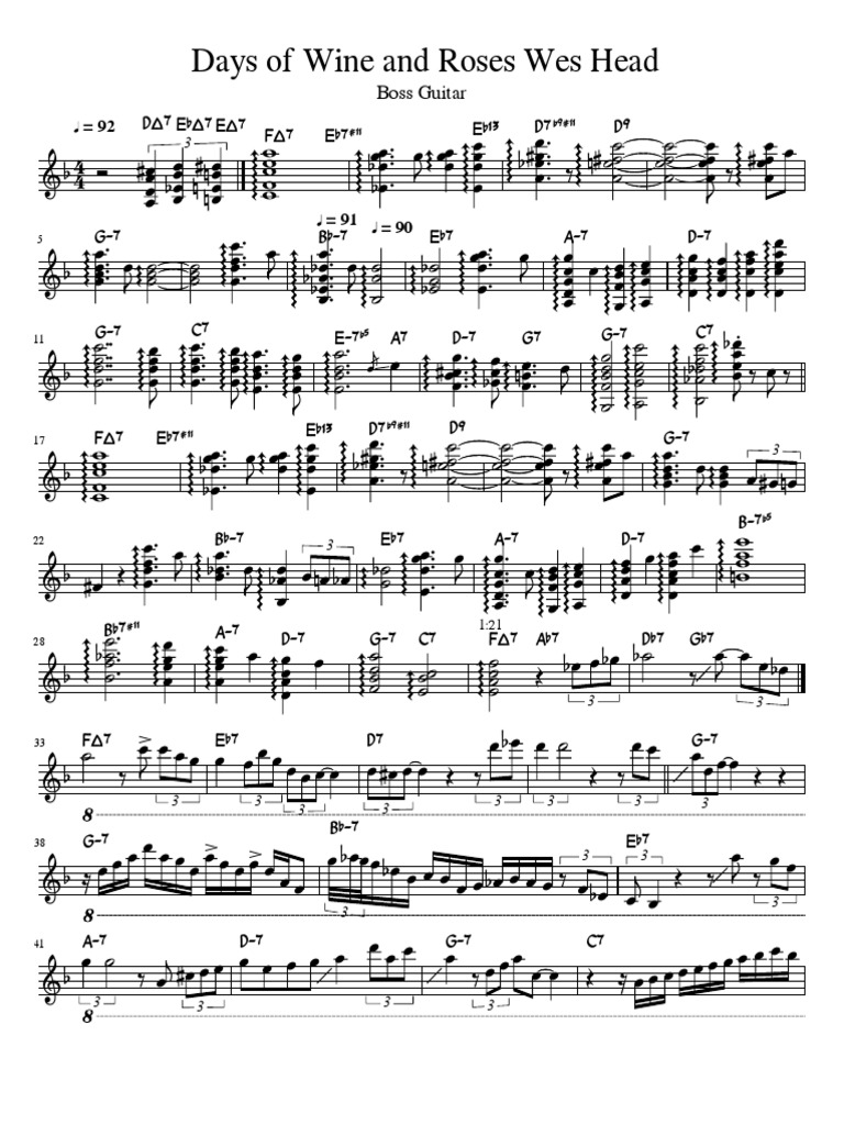 Days of Wine and Roses Wes Montgomery Chord Melody Musicology Guitars