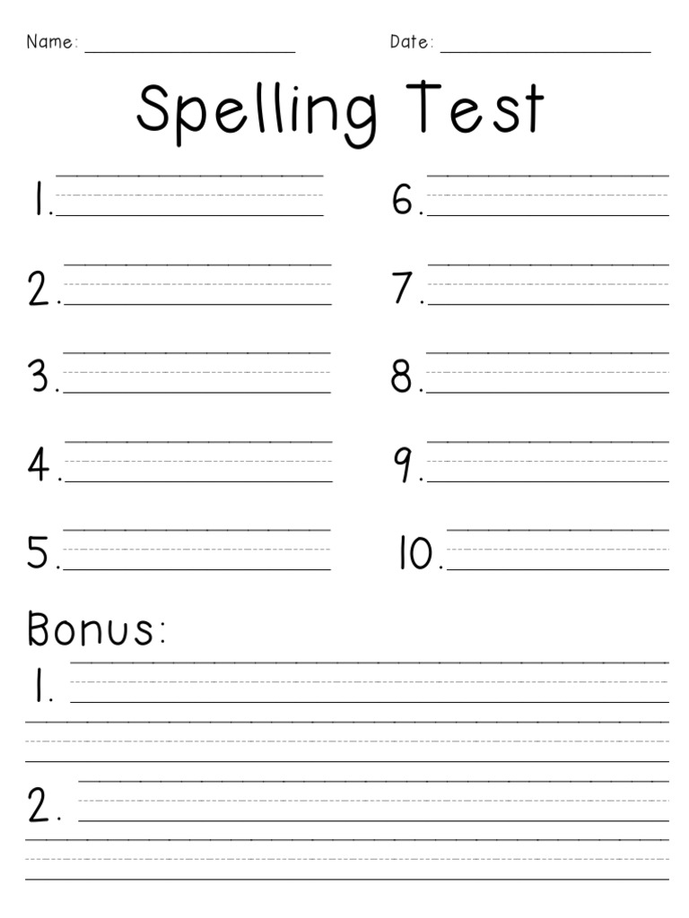 Spelling Test Template Free Printable