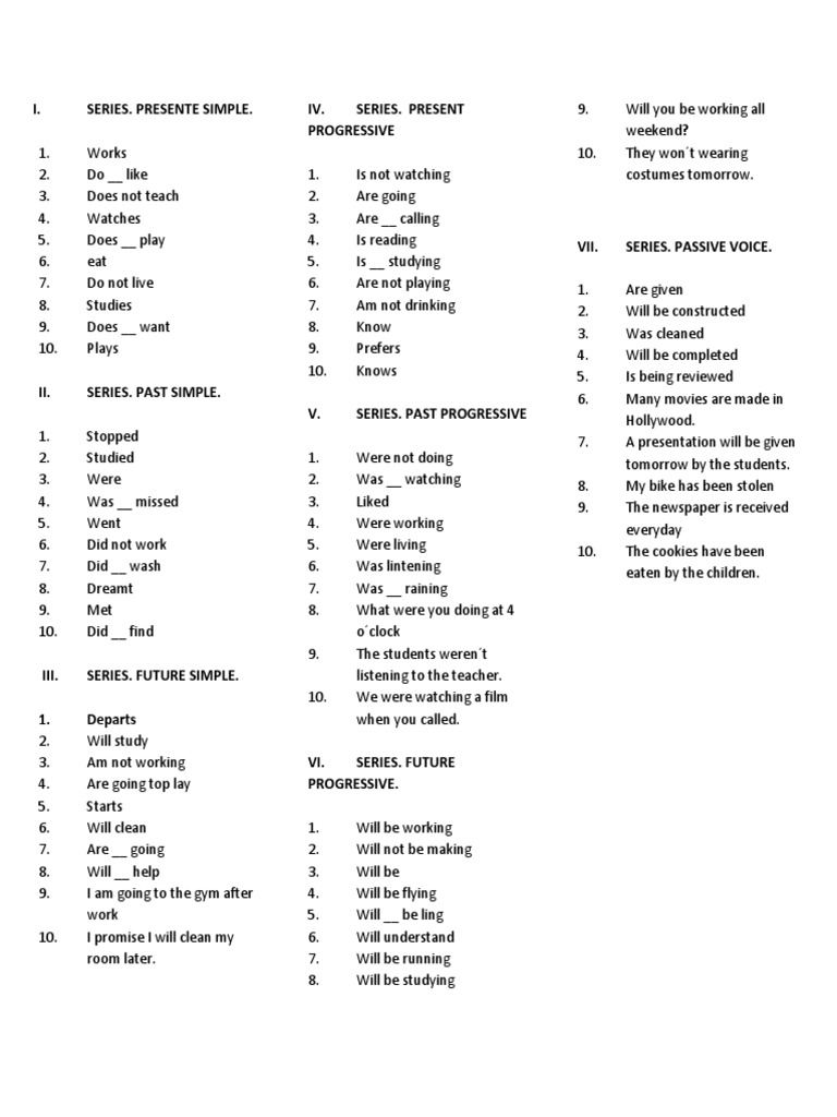 I. Series. Presente Simple. IV. Series. Present Progressive | PDF | Leisure