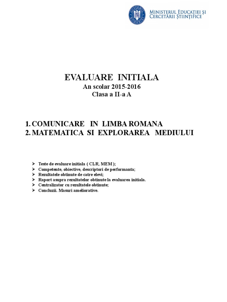 1.1.evaluare Initiala Clasa A II A | PDF