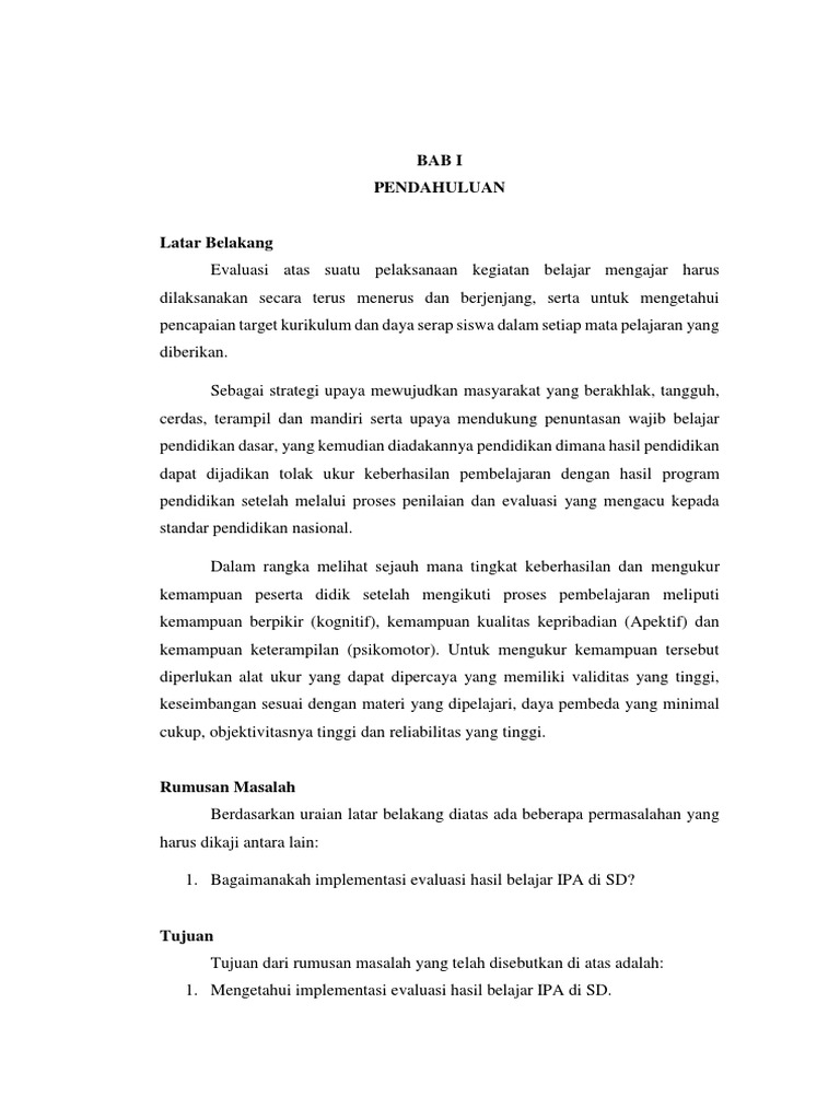 Implementasi Evaluasi Hasil Belajar Ipa Di Sd