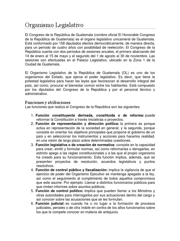 Funciones del Organismo Legislativo en Guatemala | PDF | Gobierno ...