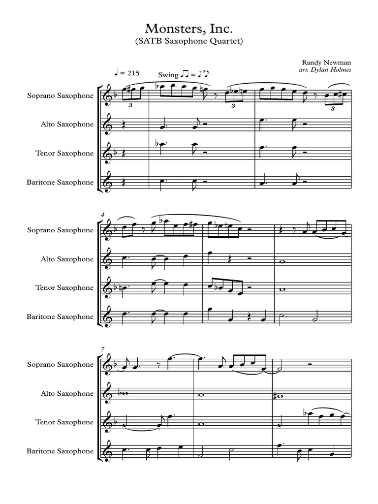Monsters Inc (SATB) Saxophone Quartet Score and Parts.pdf Saxophone