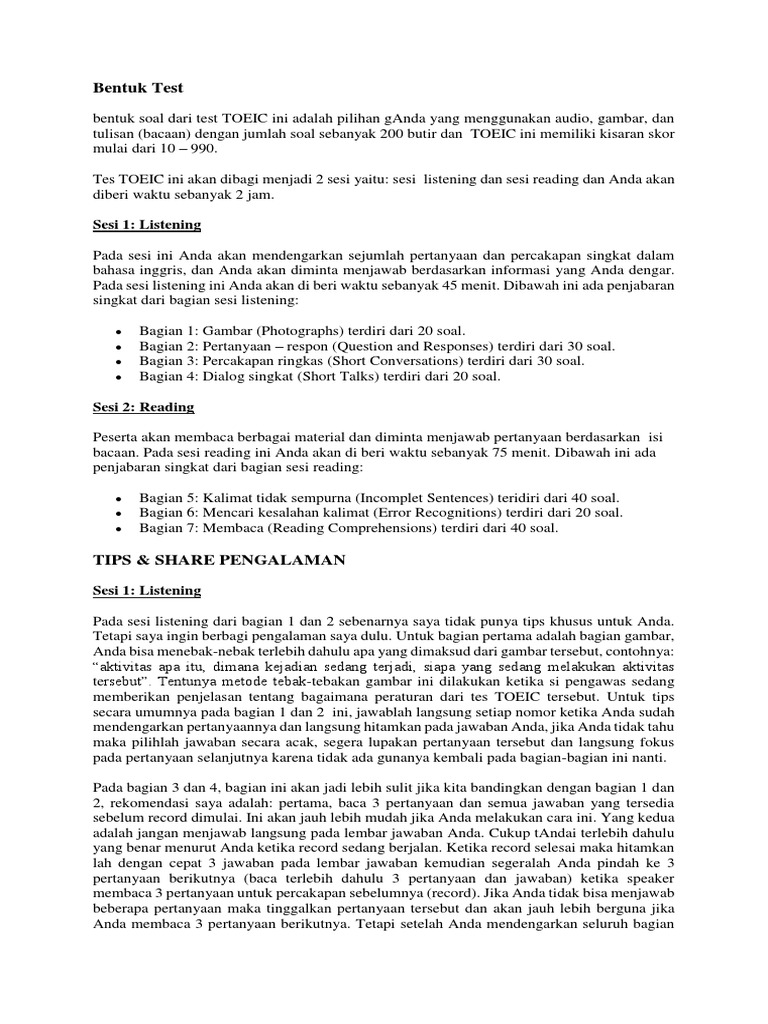 Bentuk Test Bahasa Inggris