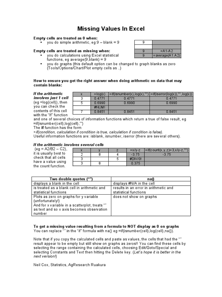 Handling Missing Values in Excel | PDF | Logarithm | Microsoft Excel