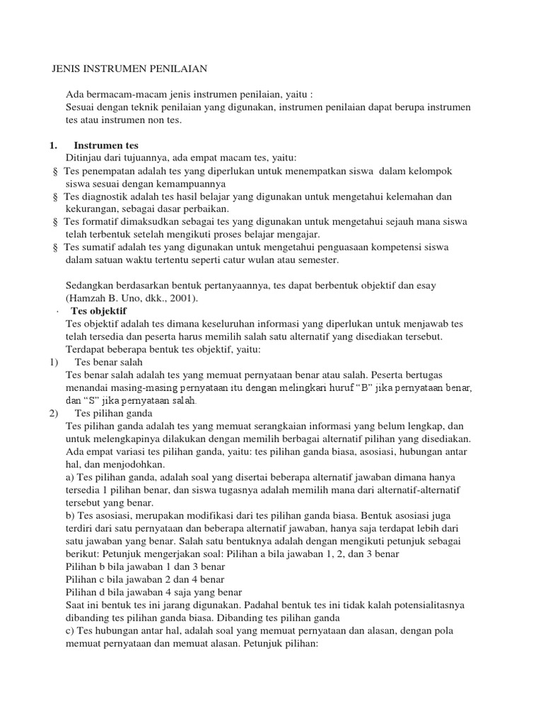 Jenis-Jenis Instrumen Penilaian Pendidikan | PDF