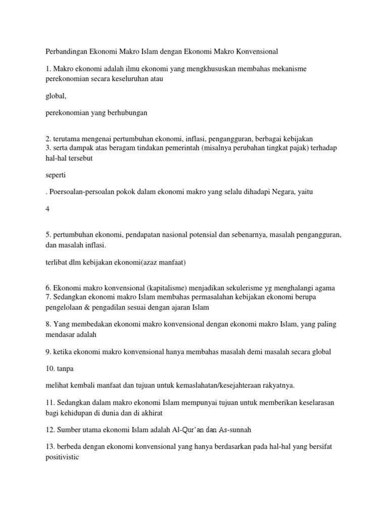 Perbedaan Ekonomi Makro Islam Dengan Konvensional