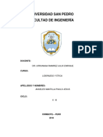 Universidad San Pedro Facultad de Ingeniería: Docente: Dr. Urrunaga Ramirez Julio Enrique Curso: Liderazgo Y Ética