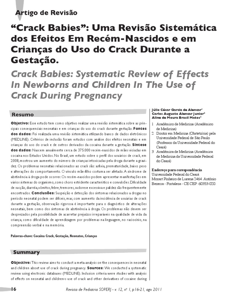 Crack babies systematic review of effects in newborns and children in