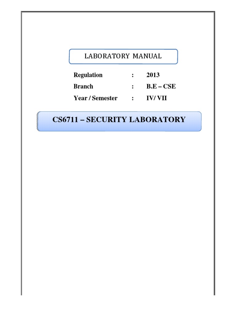 CS6711 Security Lab Manual | PDF | Key (Cryptography) | Public Key