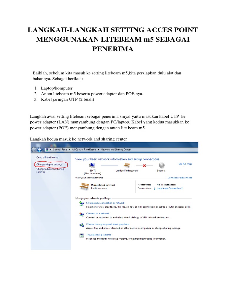 Langkah Langkah Setting Acces Point Dengan Litebeam m5 Sebagai Penerima