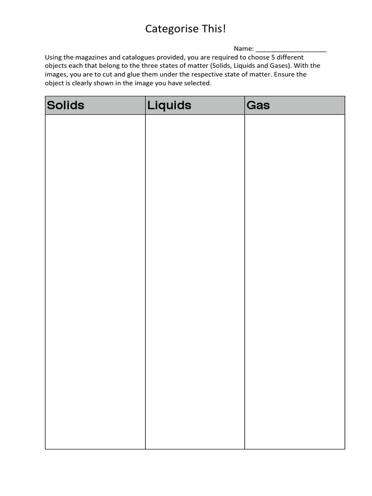 Solids Liquids Gas Categorise This! PDF Gases Statistical Mechanics
