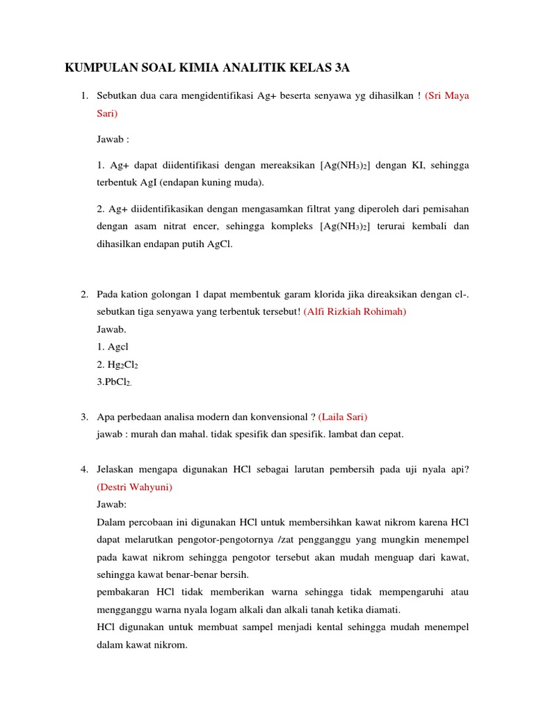 Soal Kimia Analisa - Jawaban Guru