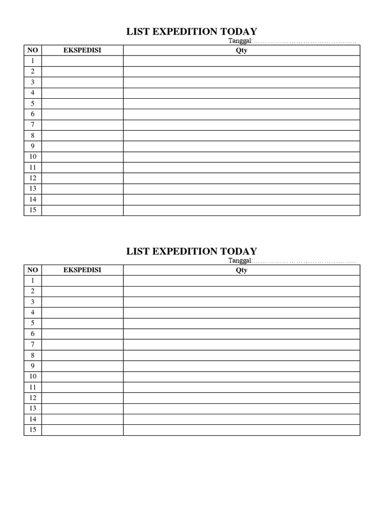 Daily Expedition List Template | PDF | Sports & Recreation