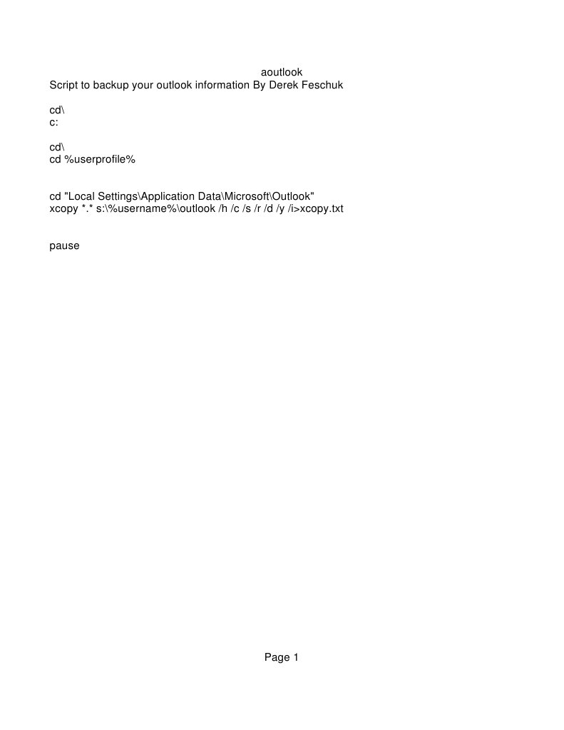 Outlook Backup Script Instructions | PDF